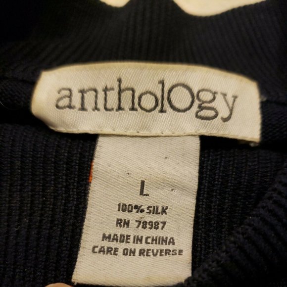 Anthology Mens L Sweater Navy blue Textured Long Sleeve 100% Silk - Picture 5 of 6